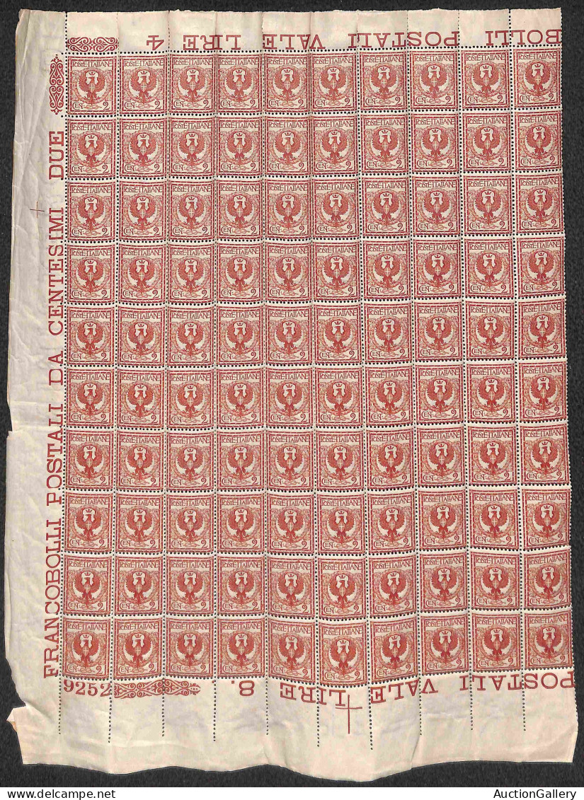 Regno - Vittorio Emanuele III - 1901 - 2 Cent Floreale (69) - Intero Foglio Di 100 Con 3 Bordi Integri E Numero Di Tavol - Other & Unclassified