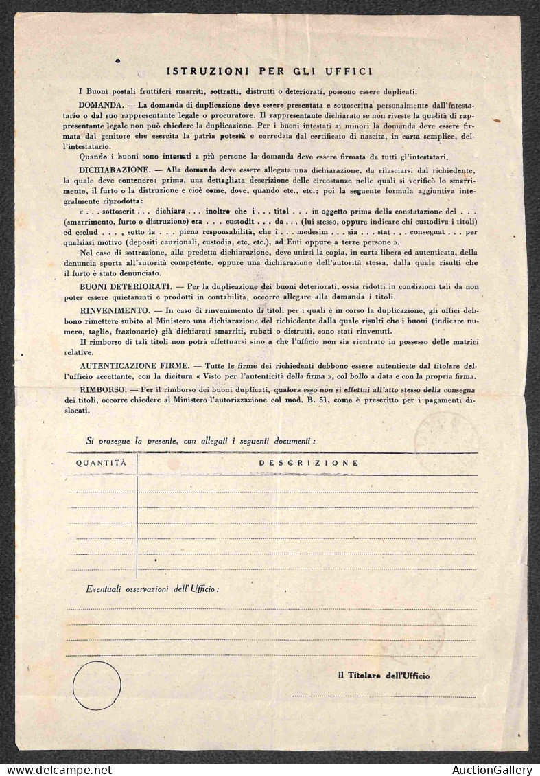 Regno - Vittorio Emanuele III - Domanda Di Duplicazione - 2 Lire Imperiale (255) + 1 Lira Rossini (469) Su Intero Modulo - Other & Unclassified