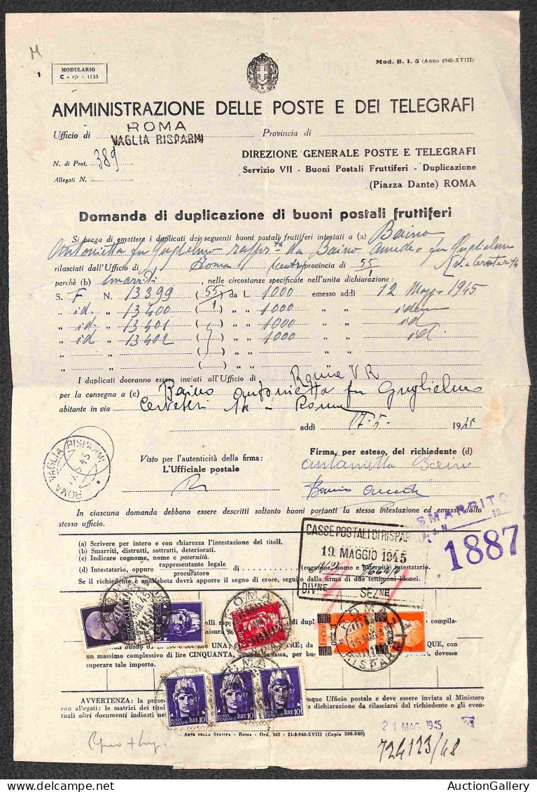 Regno - Luogotenenza - Domanda Di Duplicazione - Roma 16.5.45 - Uso Misto Regno + Luogotenenza Per 48 Lire (255 + Quattr - Other & Unclassified