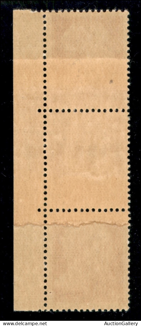 Regno - Luogotenenza - 1945 - 20 Cent Imperiale (537b) - Striscia Verticale Di 3 Bordo Foglio Su Carta Ricongiunta - Gom - Altri & Non Classificati