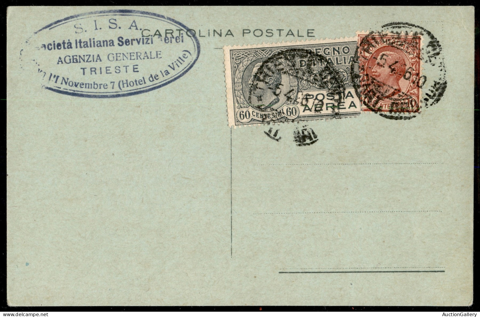 Regno - Posta Aerea - 1926 (5 Aprile) - Cartolina SISA Verde - Predisposta Con Affrancatura Annullata Per Il Volo - Other & Unclassified