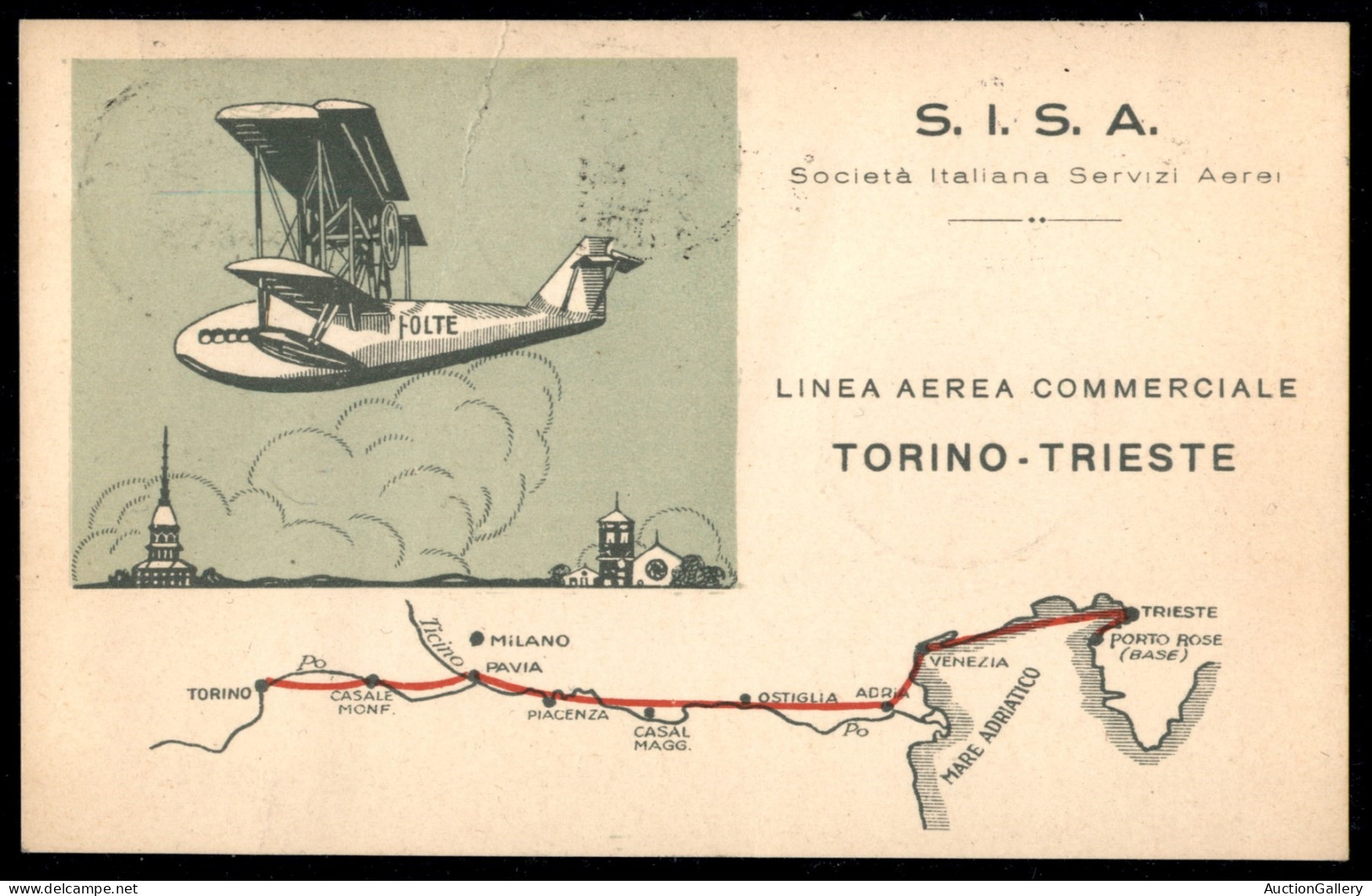 Regno - Posta Aerea - 1926 (5 Aprile) - Cartolina Bicolore SISA - Predisposta Con Affrancatura Annullata Per Il Volo - Otros & Sin Clasificación