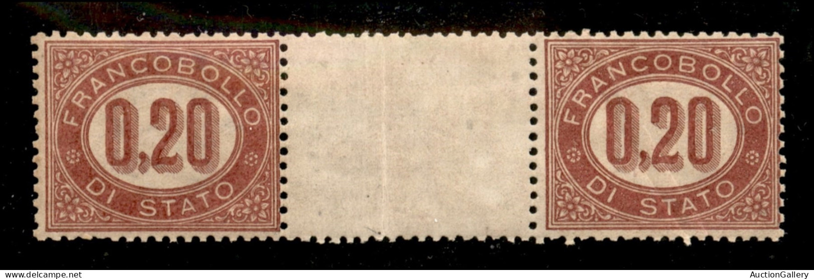 Regno - Servizio - 1875 - 20 Cent (3) - Coppia Orizzontale Con Interspazio Al Centro - Gomma Integra - Autres & Non Classés