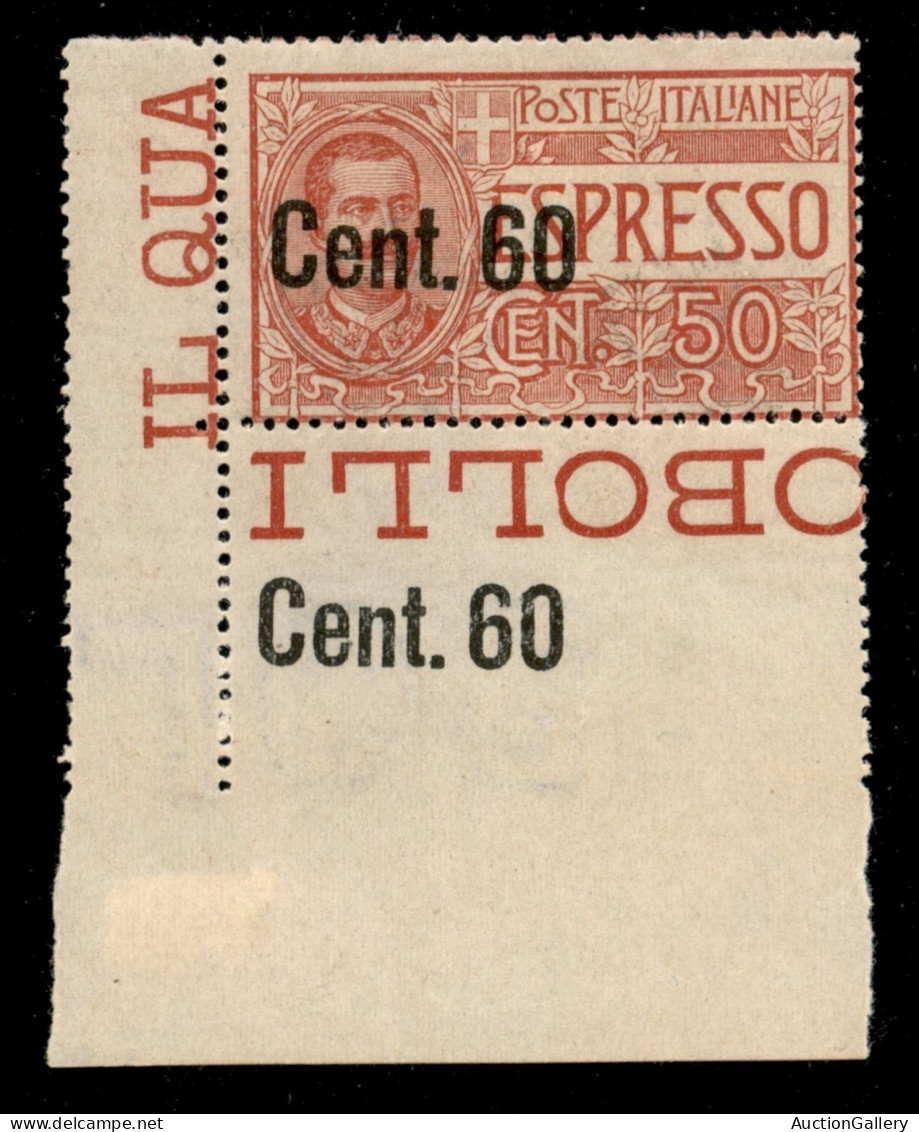 Regno - Espressi - 1922 - 60 Cent Su 50 (6ea Varietà I) - Angolo Di Foglio (pos.196) - Soprastampa A Sinistra Ripetuta S - Otros & Sin Clasificación