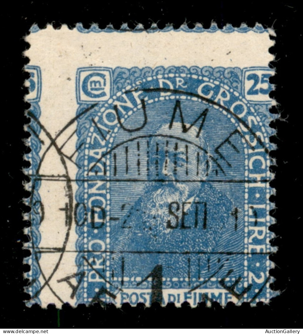 Occupazioni I Guerra Mondiale - Fiume - 1919 - 25 Cent Celeste (74b - Varietà F + G) Usato - Forte Spostamento Orizzonta - Other & Unclassified