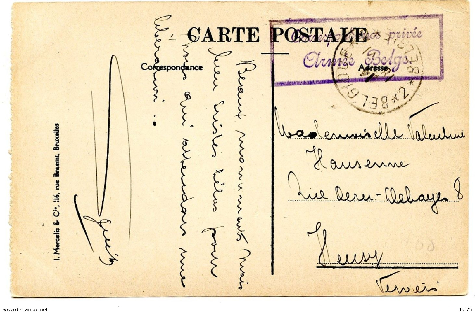 BELGIQUE - SIMPLE CERCLE 2 * BELGIQUE * 2 + CORRESPONDANCE PRIVEE ARMEE BELGE SUR CARTE POSTALE D'ARLON - Armée Belge