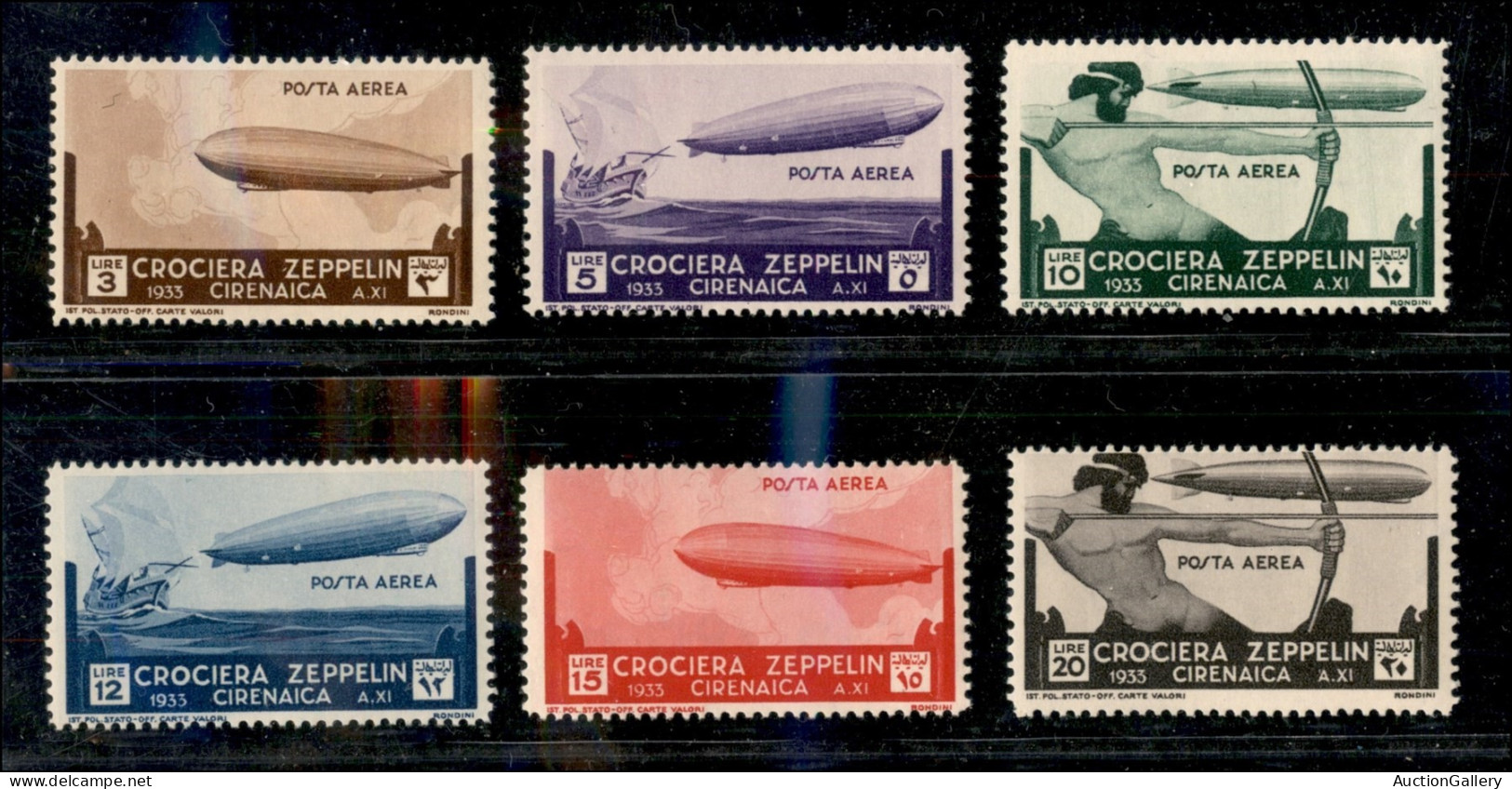 Colonie - Cirenaica - 1933 - Crociera Zeppelin (12/17) - Serie Completa Con Insolita Varietà Non Catalogata Del 15 Lire  - Autres & Non Classés