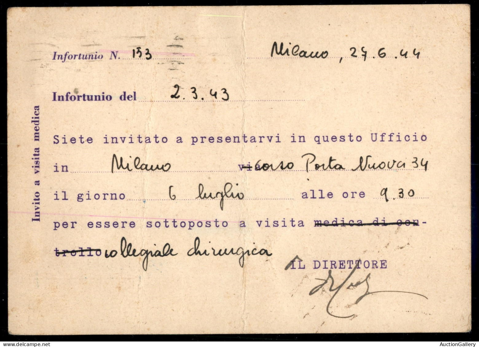 Repubblica Sociale Italiana - G.N.R. Verona - 30 Cent GNR (475) Su Cartolina Da Milano Del 28.6.1944 - Sonstige & Ohne Zuordnung