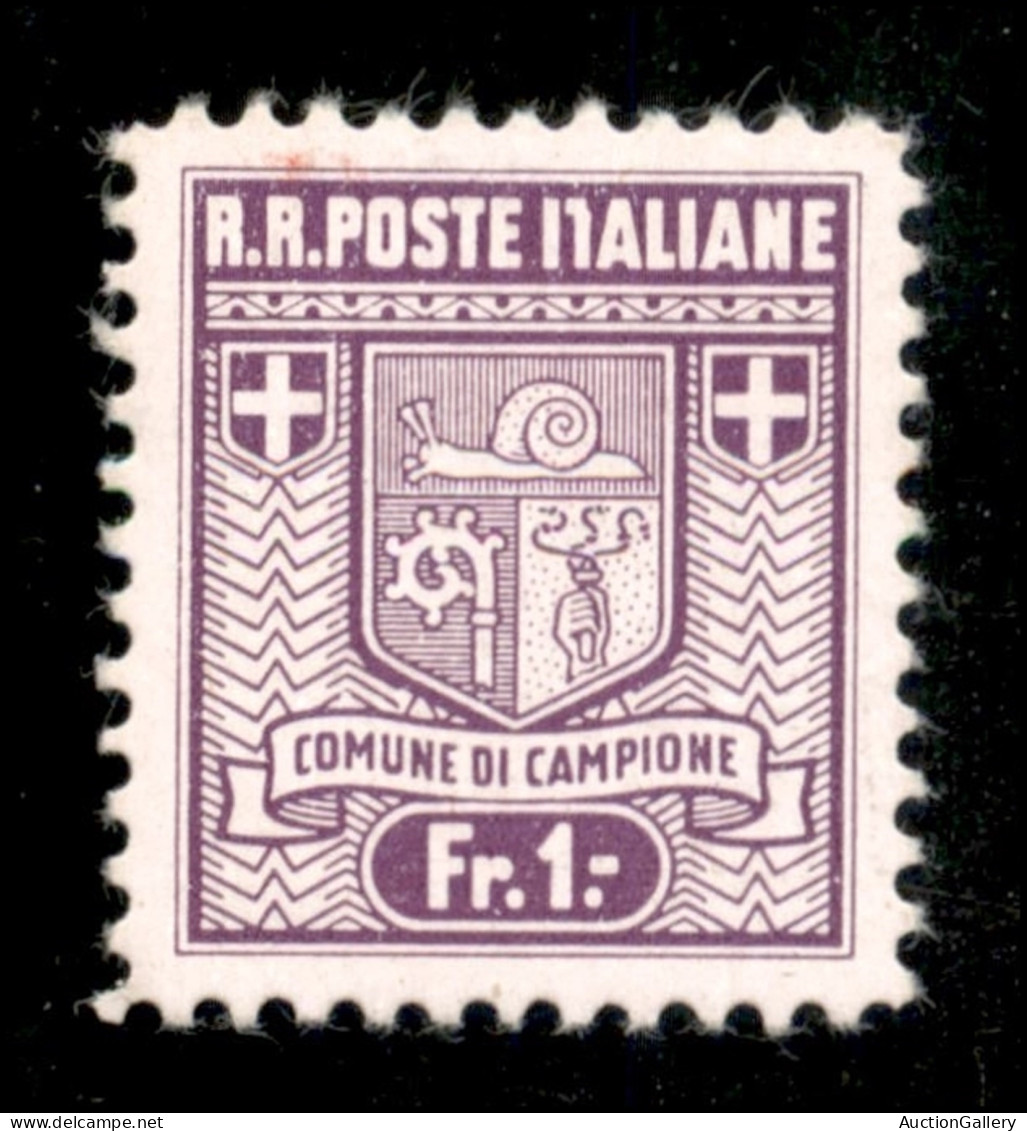 Emissioni Autonome - Campione - 1944 - 1 Franco Stemma (5a - Zumstein 5A.2.03) Con T Rotta - Gomma Originale - 200 Nella - Other & Unclassified