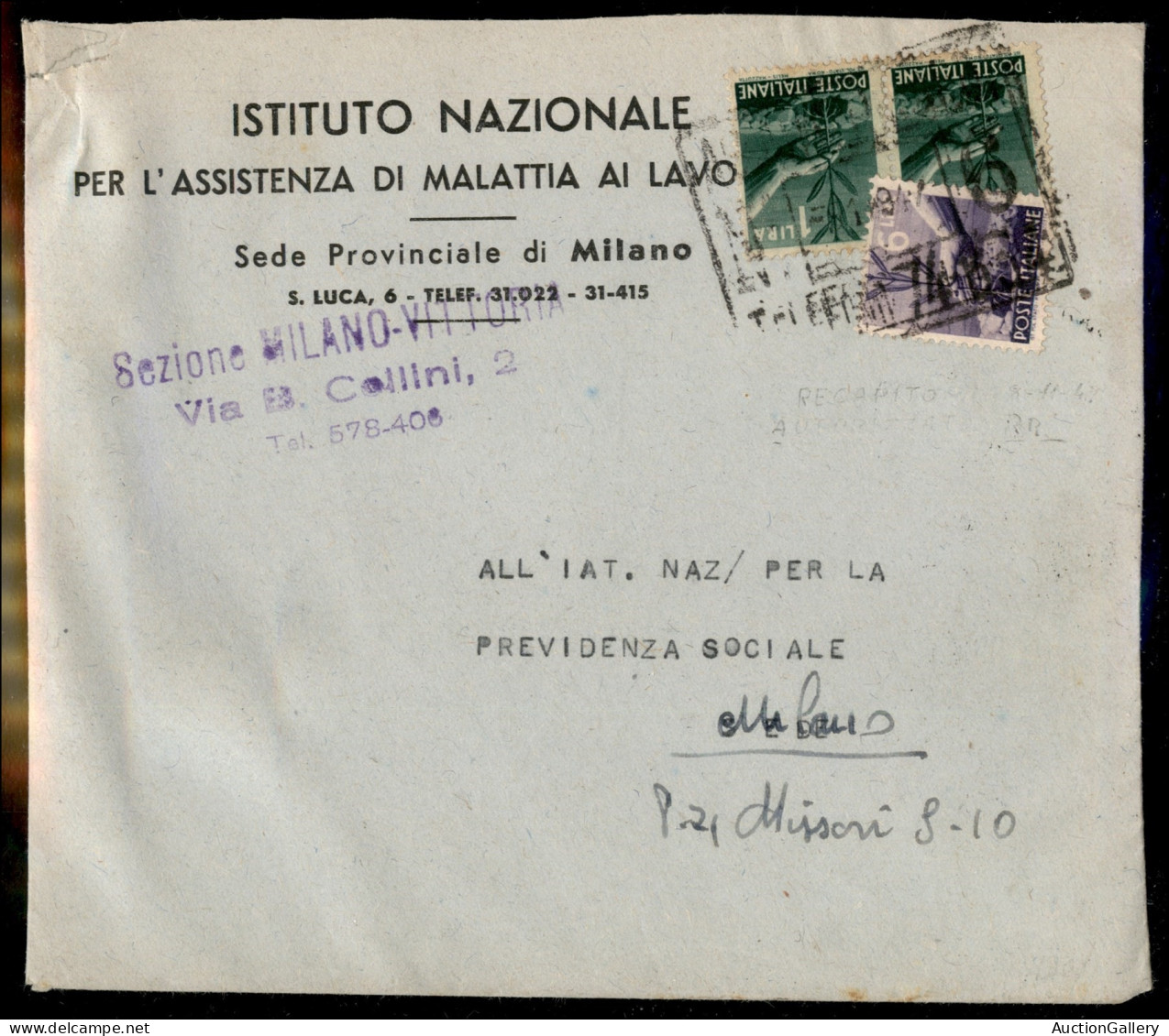 Repubblica - Valori Democratica (550 Coppia + 556) Usati Come Recapito Su Busta Per Città - Milano 8.11.1947 - Andere & Zonder Classificatie