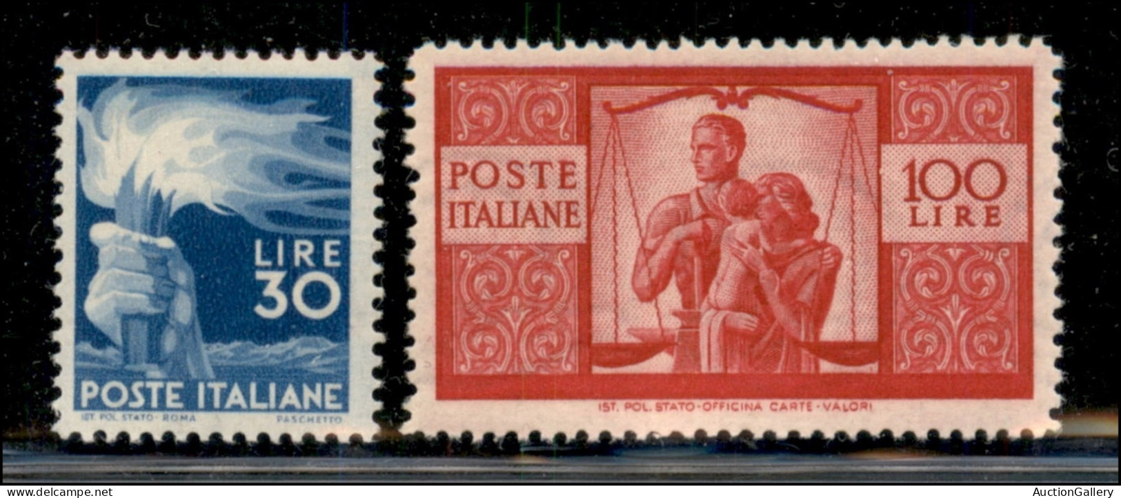 Repubblica - 1946/1947 - 30 Lire + 100 Lire Democratica (563 + 565) - 2 Valori - Gomma Integra - Otros & Sin Clasificación