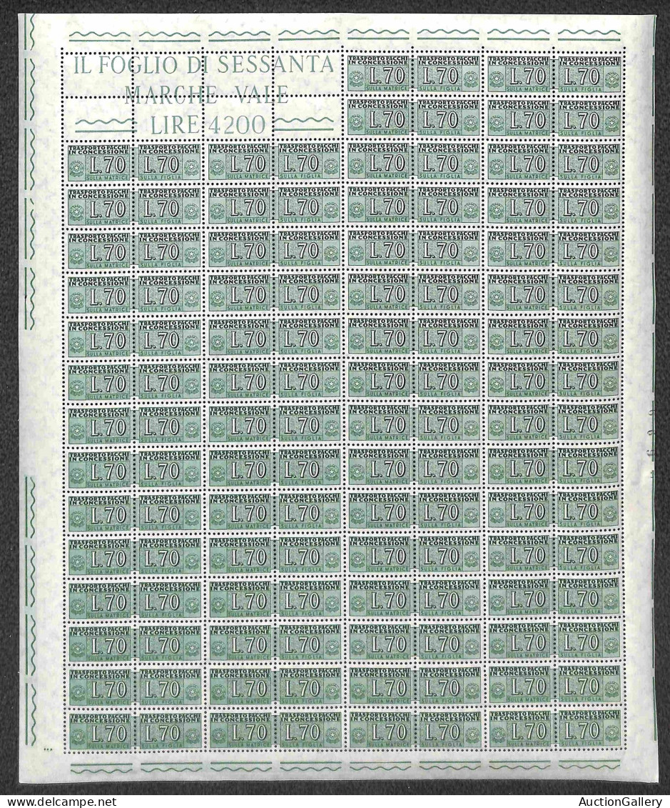 Repubblica - 1956/1966 - 60 Lire + 70 Lire (7/8) - Due Interi Fogli Di 60 - Gomma Integra - Andere & Zonder Classificatie