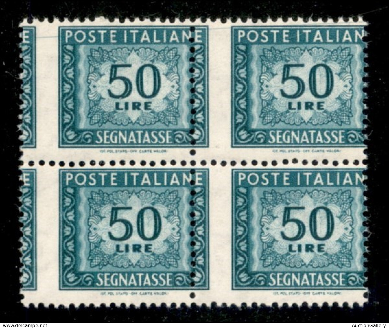 Repubblica - 1957 - Segnatasse - 50 Lire (118/IIf) - Quartina Con Dentellatura Verticale Spostata - Gomma Integra (1.650 - Andere & Zonder Classificatie