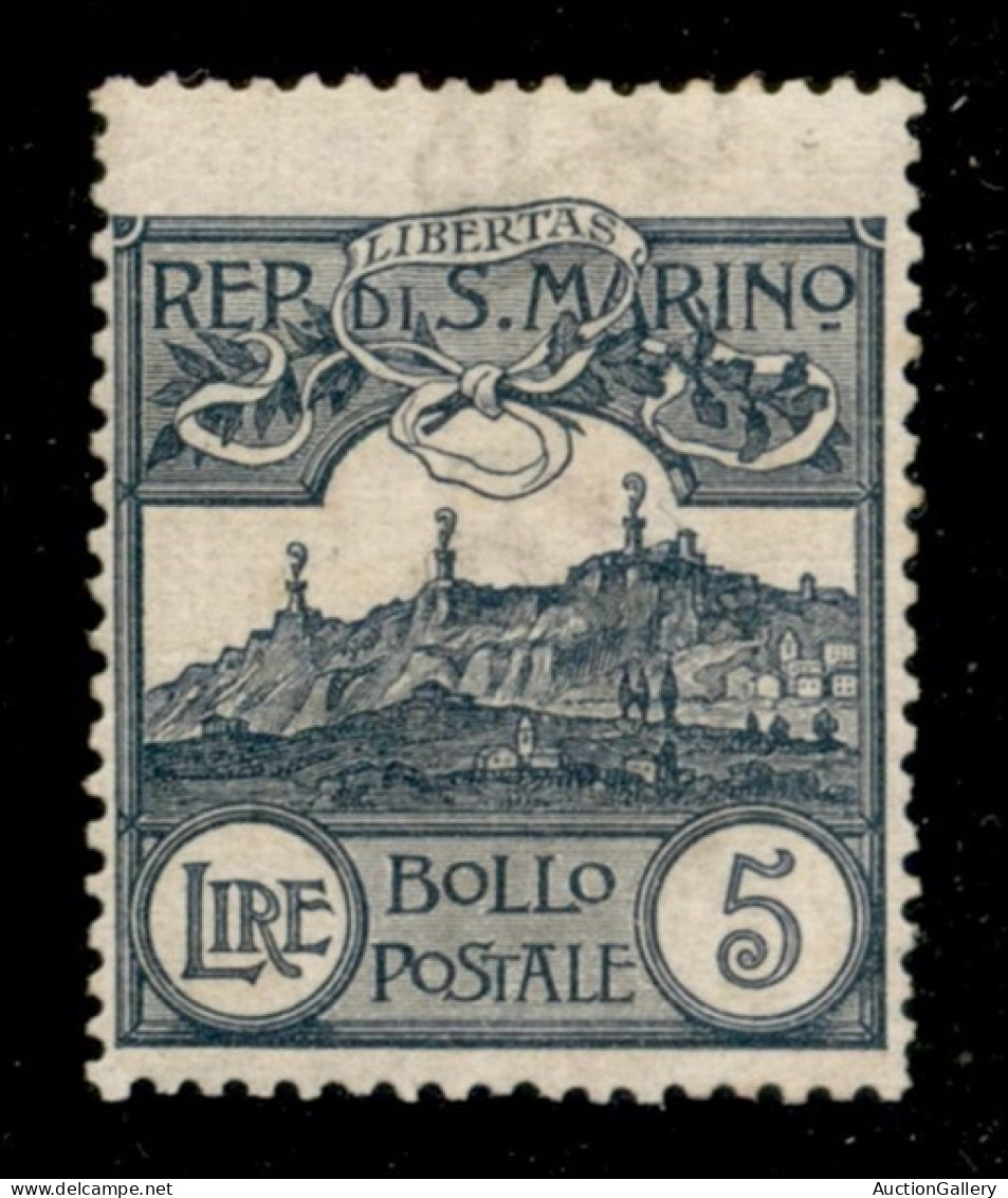 San Marino - 1903 - 5 Lire Veduta (45) - Gomma Originale Con Invisibile Traccia Di Linguella - Ben Centrato (400) - Other & Unclassified