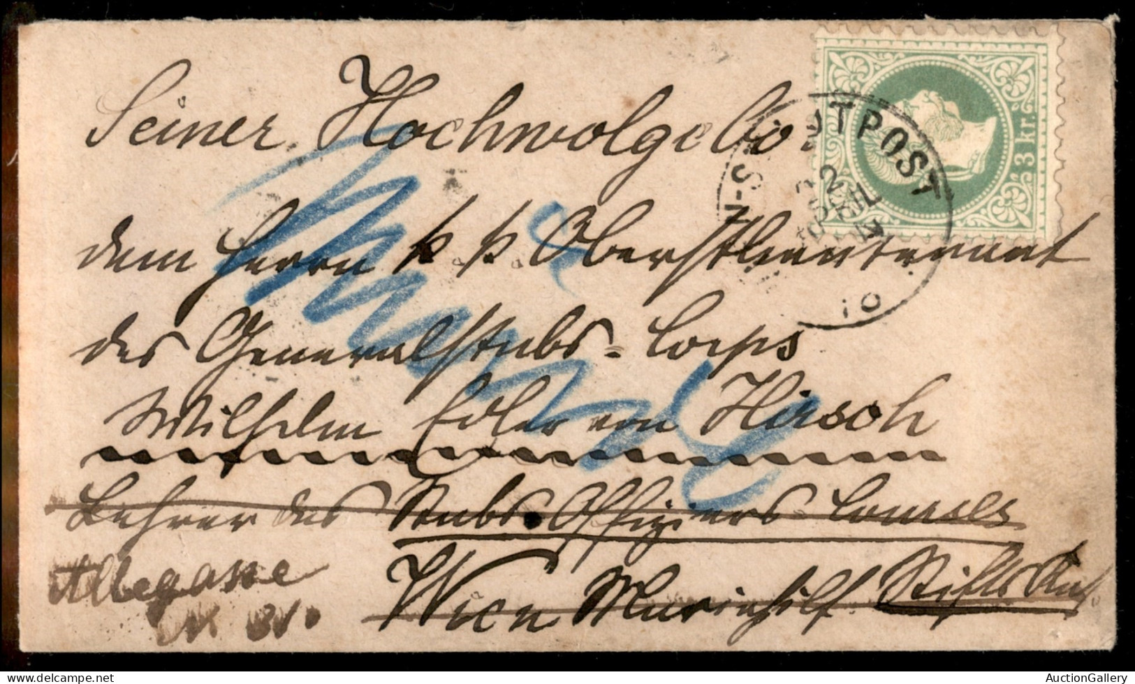Europa - Austria - 3 Kreuzer (36) Isolato Su Bustina Da Vienna Del 22.4.1879 - Andere & Zonder Classificatie