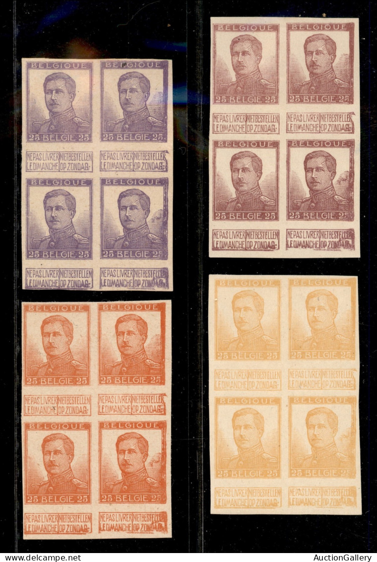 Europa - Belgio - 1913 - Prove Di Colore - 25 Cent Alberto (102 II) - 4 Quartine Di Colori Diversi - Tutte Con Difetto D - Autres & Non Classés