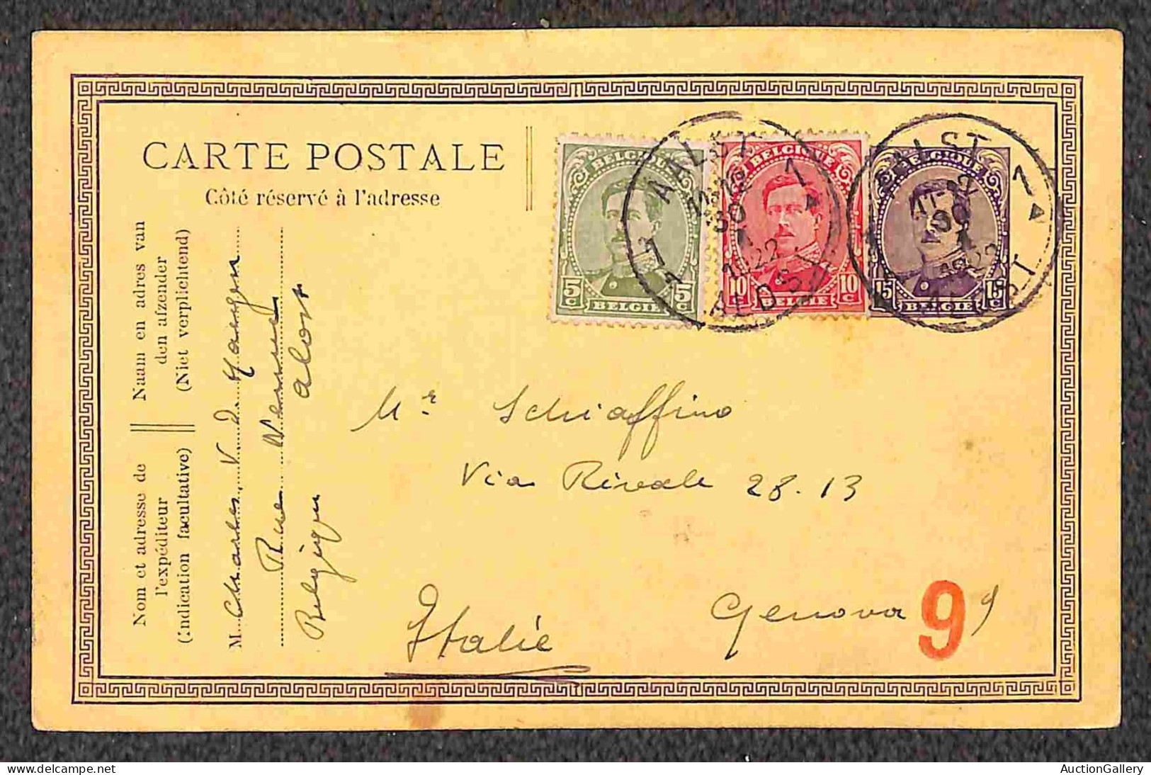 Europa - Belgio - 1922 - Due Cartoline Postali Con Affrancature Complementari Per Genova - Altri & Non Classificati