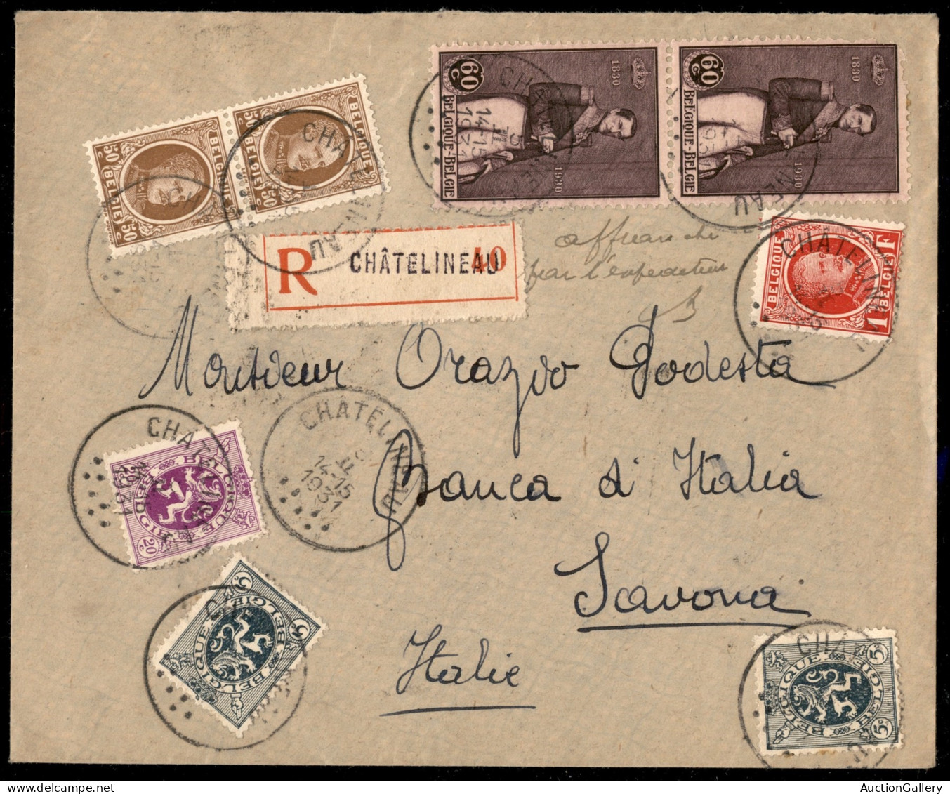 Europa - Belgio - Raccomandata Da Chatelineau A Savona Del 6.2.1931 Con Affrancatura Multipla - Sonstige & Ohne Zuordnung