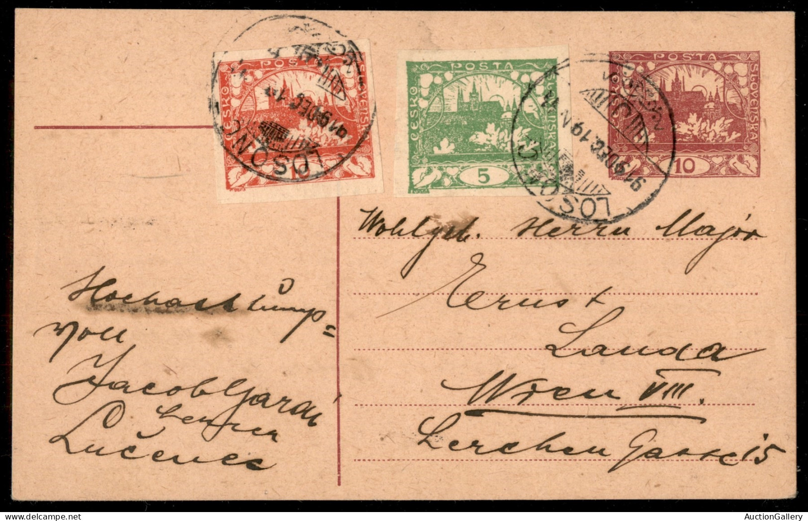 Europa - Cecoslovacchia - Cartolina Postale Da 10 Heller Con Complementari (3 + 4) Da Losonc A Vienna Del 19.12.1919 - Sonstige & Ohne Zuordnung