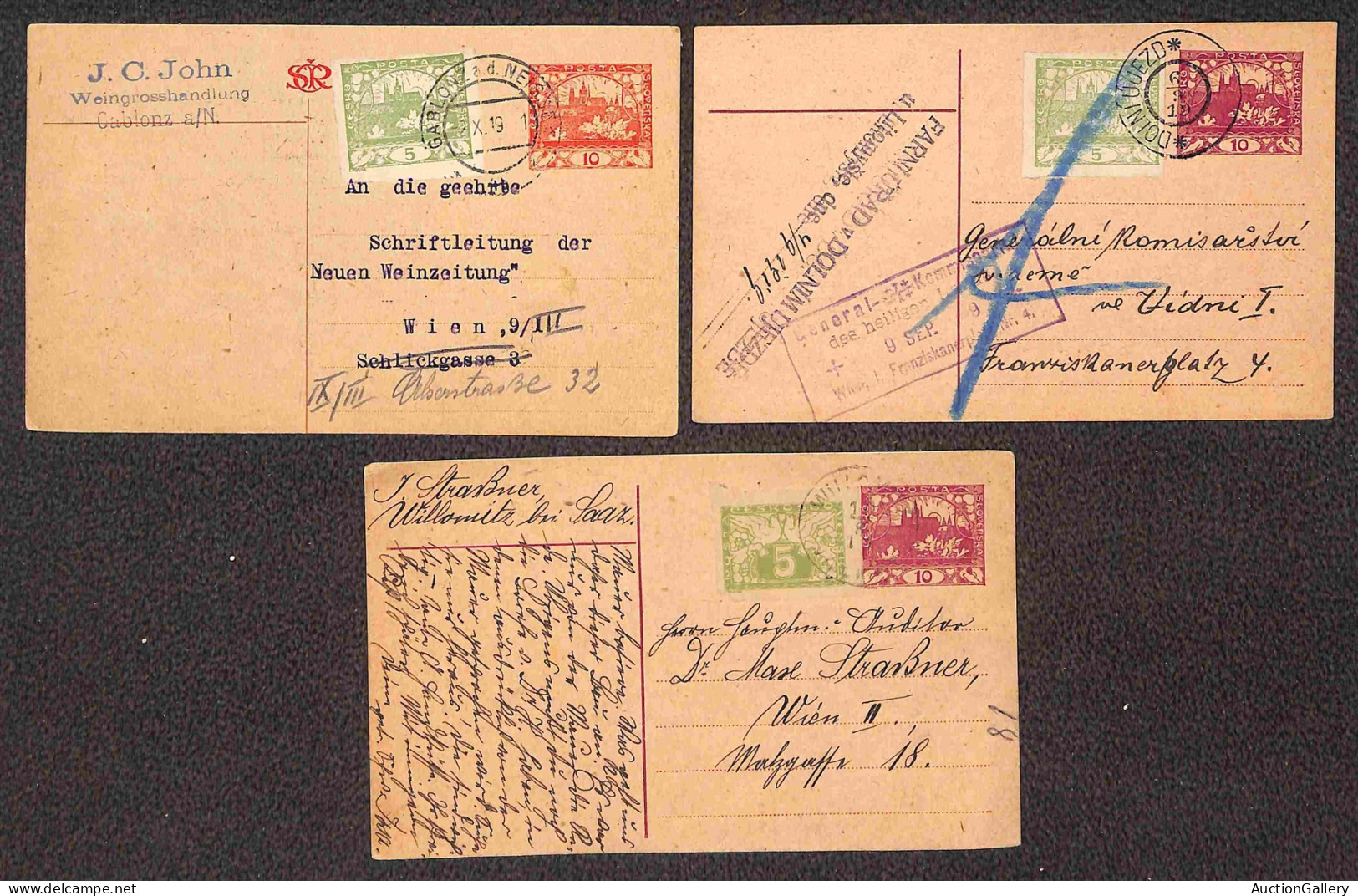 Europa - Cecoslovacchia - Sei Cartoline Postali Da 10 Heller Con Complementare (2) Per Vienna Del Agosto/ottobre 1919 - Andere & Zonder Classificatie