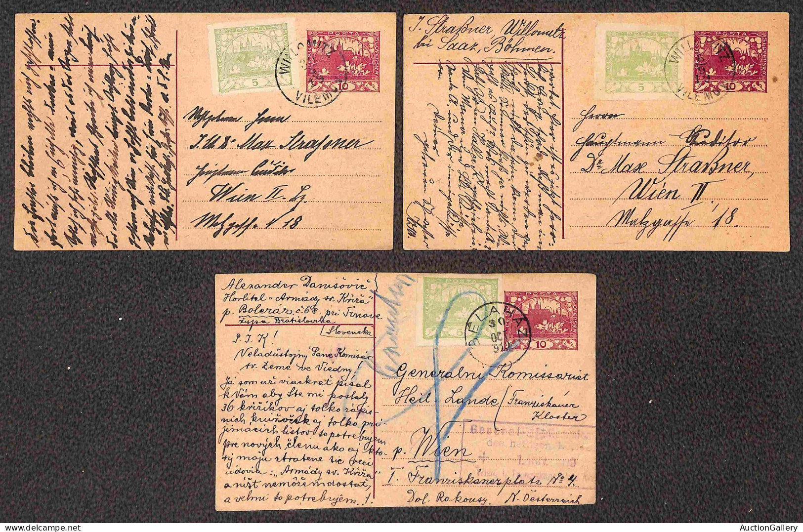 Europa - Cecoslovacchia - Sei Cartoline Postali Da 10 Heller Con Complementare (2) Per Vienna Del Agosto/ottobre 1919 - Otros & Sin Clasificación