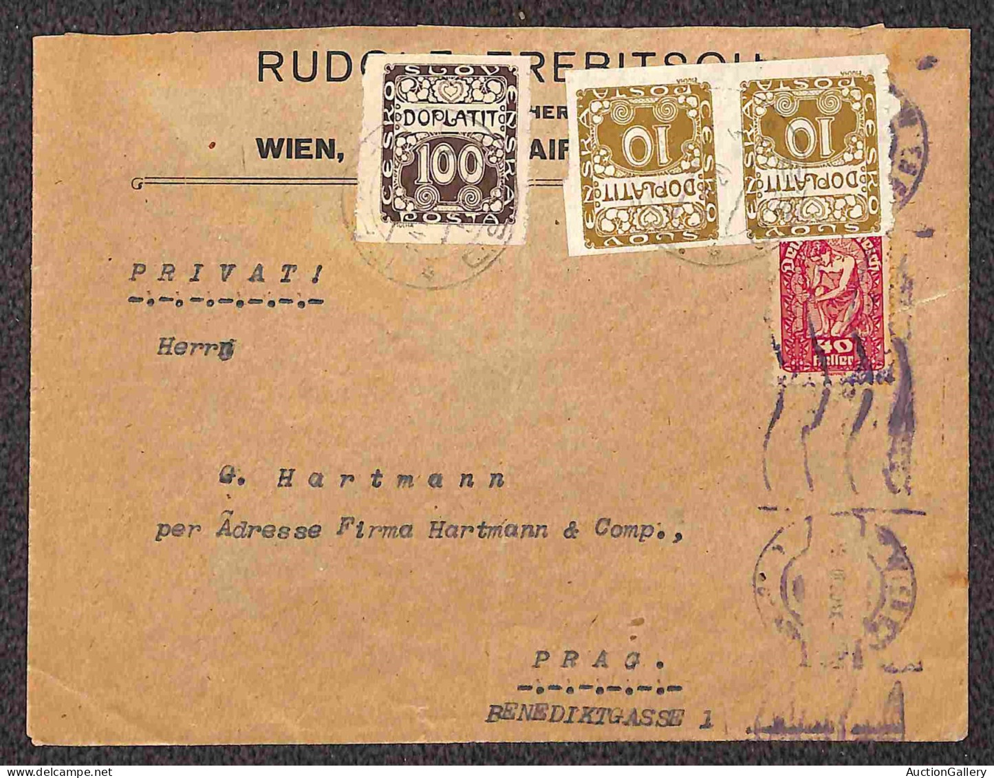 Europa - Cecoslovacchia - Due Buste Da Vienna A Praga Del 1920 Tassate In Arrivo - Otros & Sin Clasificación