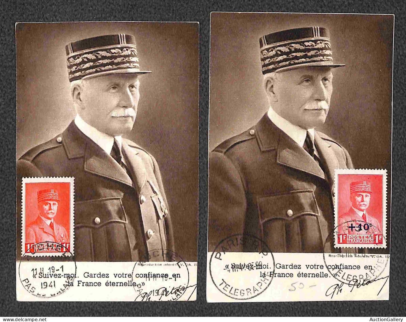 Europa - Francia - 1941 - Tredici cartoline con affrancature del periodo (anche Maximum e con annulli speciali)