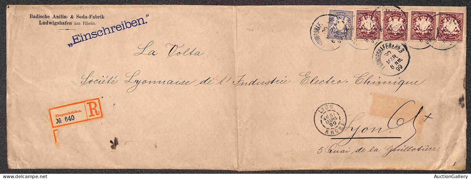 Europa - Germania - Baviera - Bustone Raccomandato Da Ludwigshafen A Lione Del 30.3.1899 (57 + 63 Quattro) - Other & Unclassified