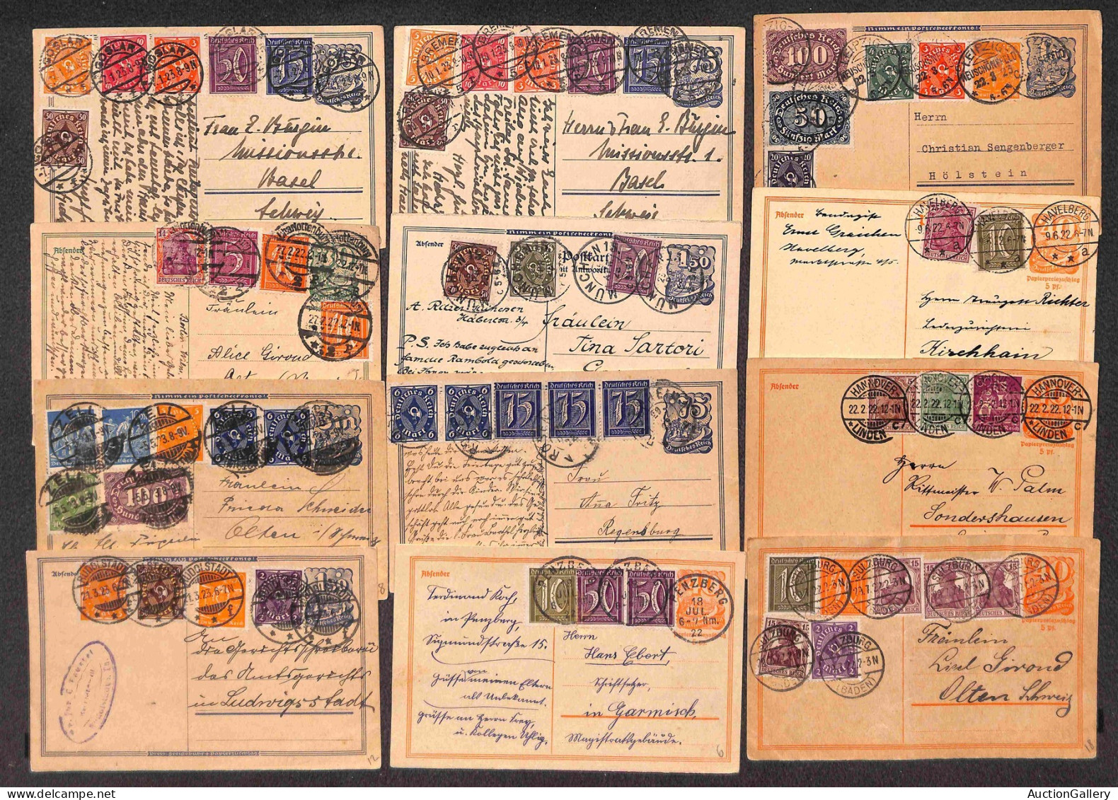 Europa - Germania - 1921/1922 - Inflazione - 65 Cartoline Postali Con Affrancature Multiple Complementari Del Periodo In - Sonstige & Ohne Zuordnung