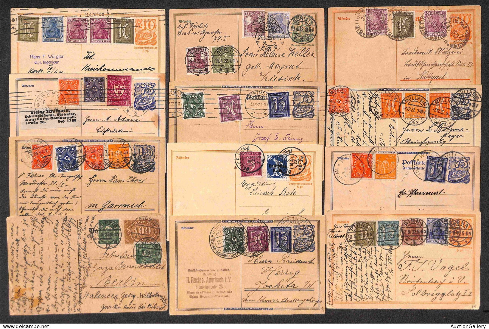 Europa - Germania - 1921/1922 - Inflazione - 65 Cartoline Postali Con Affrancature Multiple Complementari Del Periodo In - Altri & Non Classificati