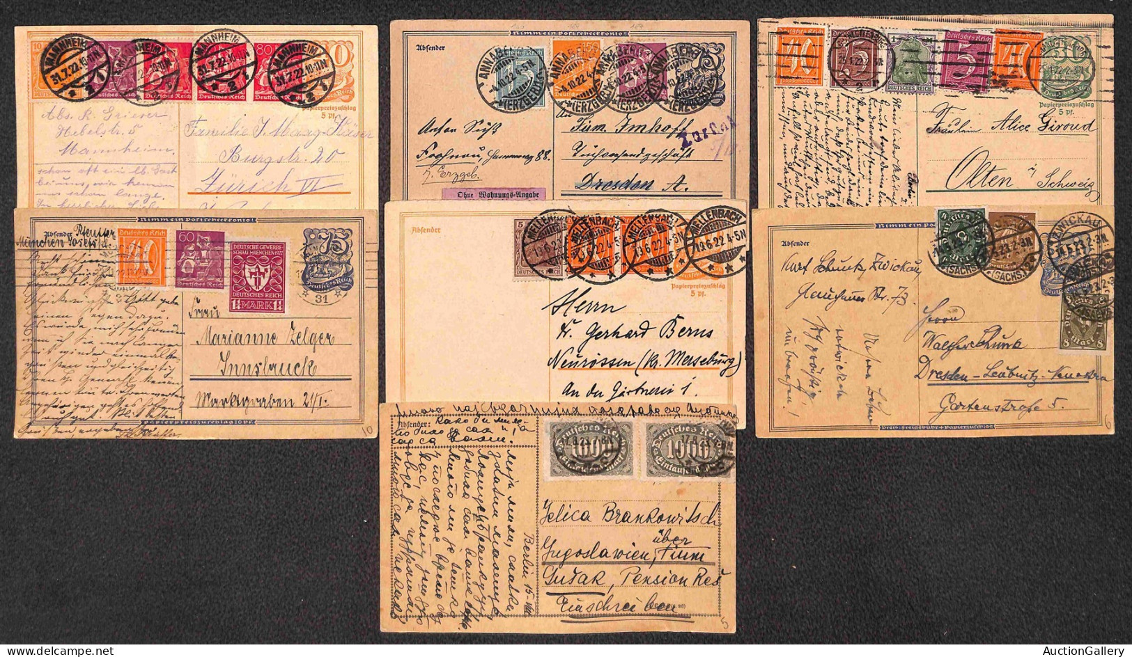 Europa - Germania - 1921/1922 - Inflazione - 65 Cartoline Postali Con Affrancature Multiple Complementari Del Periodo In - Other & Unclassified