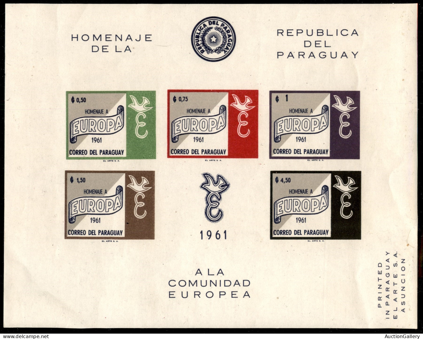 Oltremare - Paraguay - 1961 - Foglietti Europa (Block 14/17) - insieme di 4 foglietti - dentellati e non - gomma integra