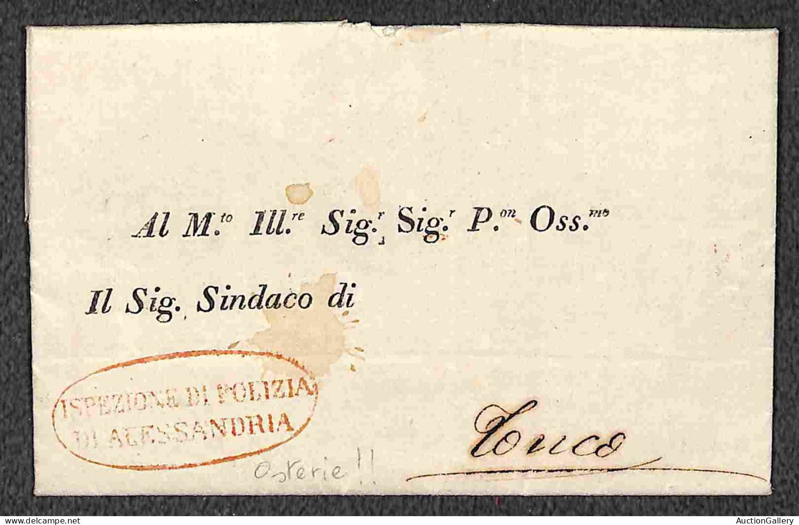 Prefilateliche - Ispezione Di Polizia Di Alessandria (rosso) - Circolare Per Tonco Del 15.9.1818 - Sul Controllo Di Oste - Otros & Sin Clasificación