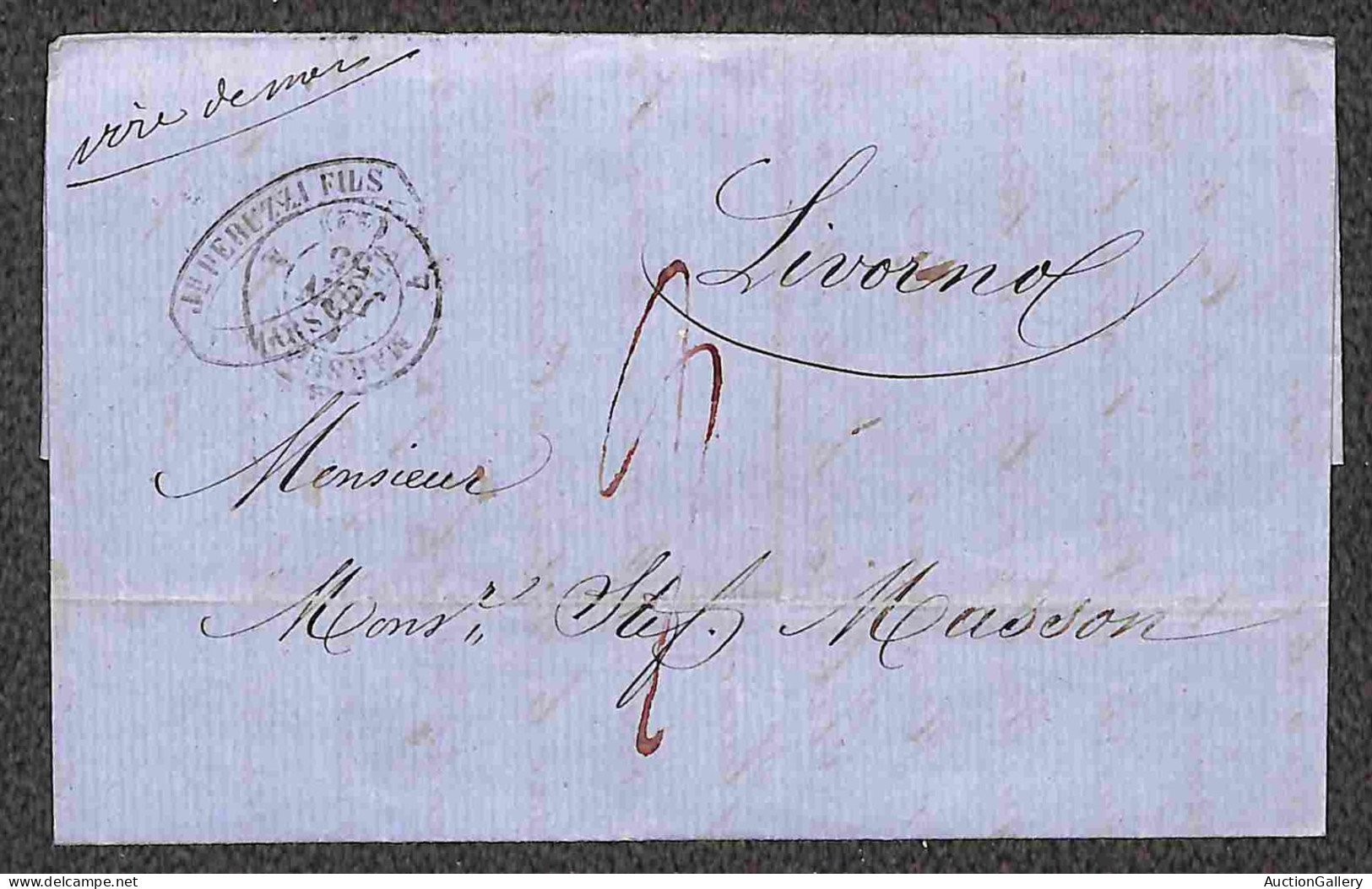 Gran Bretagna - Prefilateliche - Due lettere da Birminghan (1848 - 1856) e da Marsiglia (1855) per Livorno - non affranc