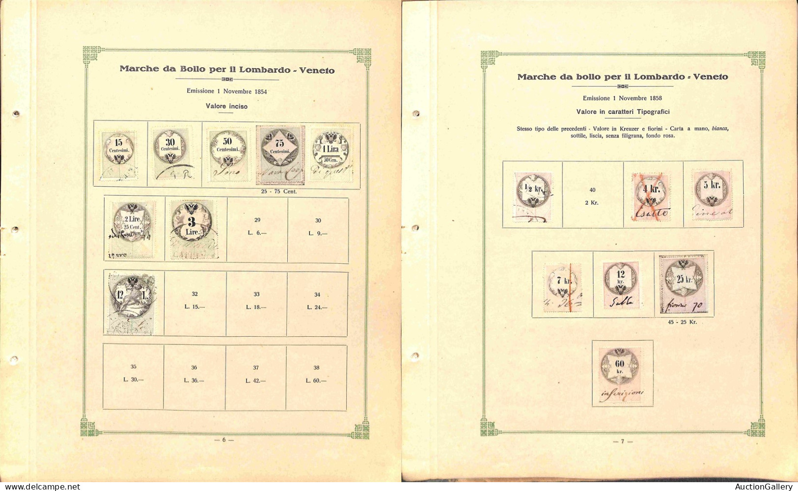 Lotti&Collezioni - LOMBARDO VENETO - Marche da Bollo - 1854/1870 - Album catalogo delle marche da bollo a cura di F. Luc