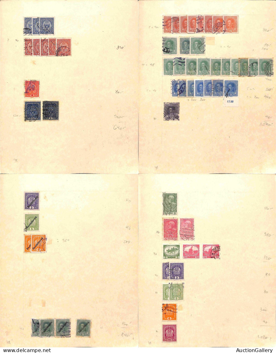 Lotti&Collezioni - AUSTRIA - 1900/1934 - Accumulazione di migliaia di francobolli usati - applicati su cartoncini - da e