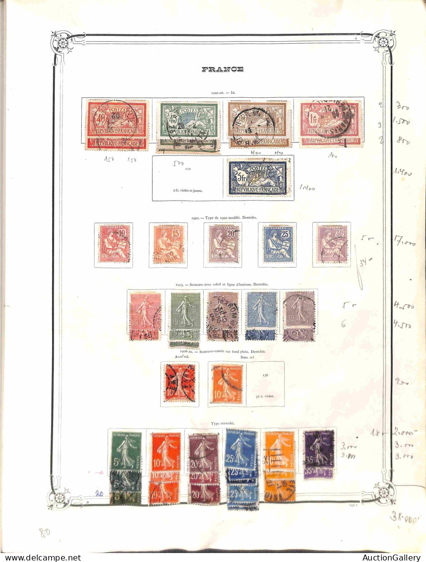 Lotti&Collezioni - FRANCIA - 1862/1932 - Piccolo insieme di valori del periodo usati montati su fogli d'album d'epoca - 