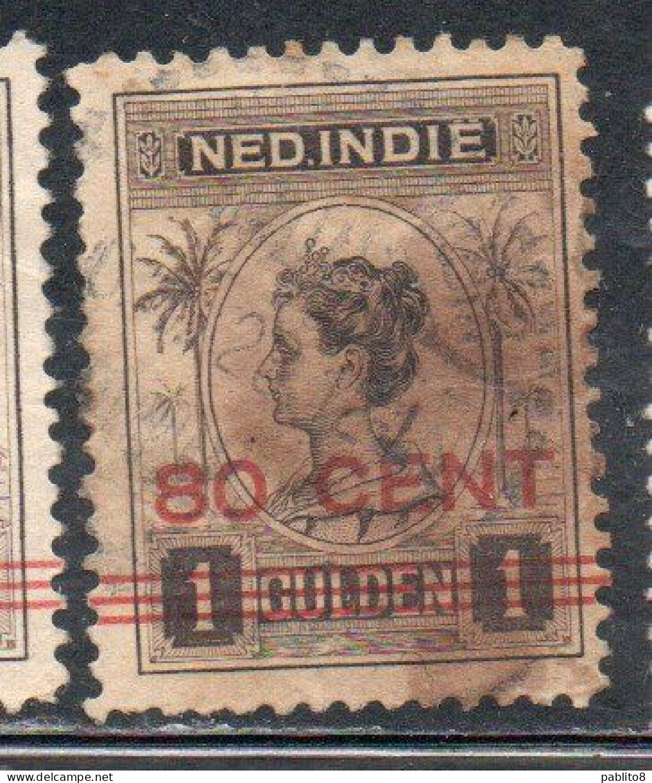 DUTCH INDIA INDIE INDE NEDERLANDS HOLLAND OLANDESE NETHERLANDS INDIES 1922 SURCHARGED WILHELMINA 80c On 1g USED USATO - Nederlands-Indië