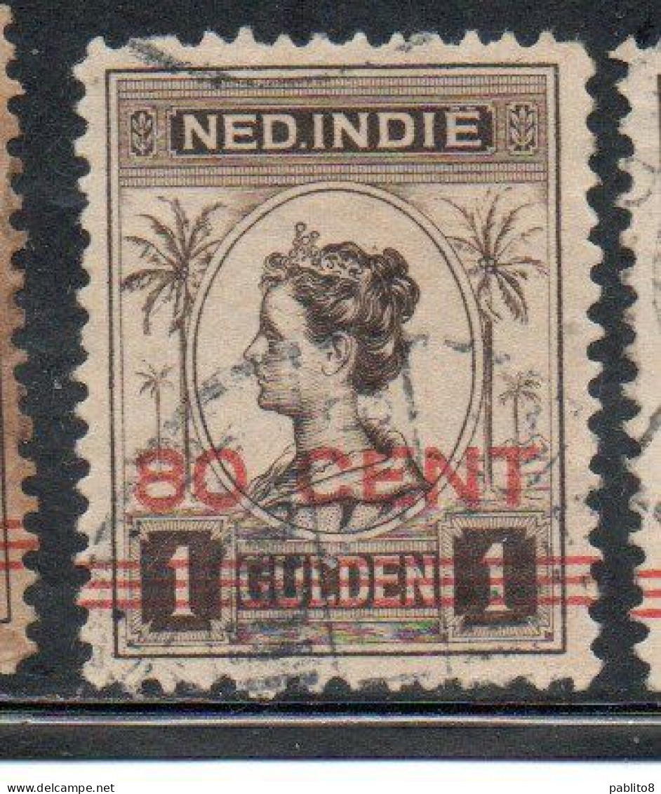 DUTCH INDIA INDIE INDE NEDERLANDS HOLLAND OLANDESE NETHERLANDS INDIES 1922 SURCHARGED WILHELMINA 80c On 1g USED USATO - Nederlands-Indië