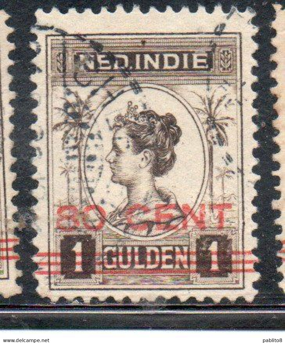 DUTCH INDIA INDIE INDE NEDERLANDS HOLLAND OLANDESE NETHERLANDS INDIES 1922 SURCHARGED WILHELMINA 80c On 1g USED USATO - Nederlands-Indië