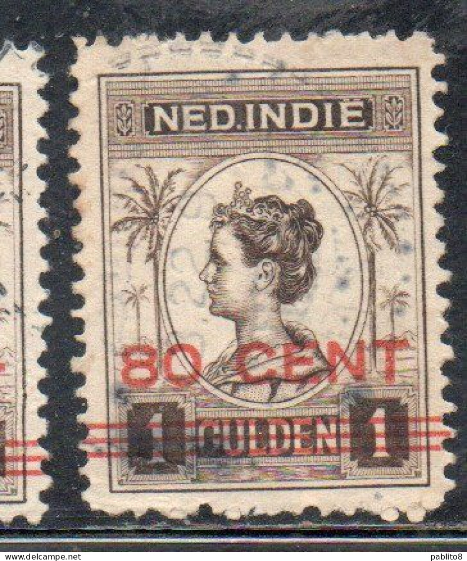 DUTCH INDIA INDIE INDE NEDERLANDS HOLLAND OLANDESE NETHERLANDS INDIES 1922 SURCHARGED WILHELMINA 80c On 1g USED USATO - Nederlands-Indië