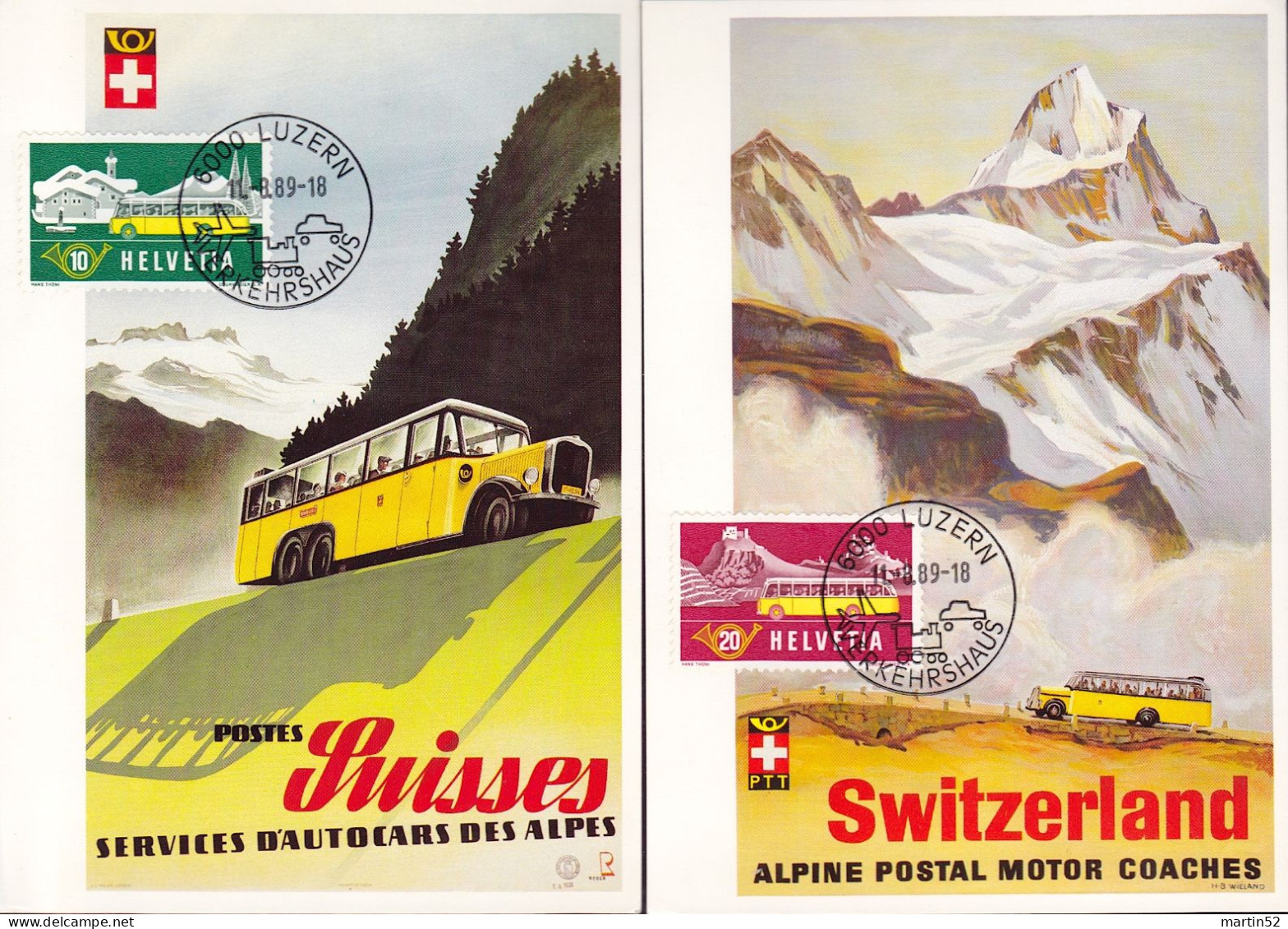 Schweiz Suisse 1989: 2 MK Mit Zu 314-315+743 Mi 586-587+1335 2 CM Avec Yv 537-538+1269 Mit O LUZERN 11.8.89 VERKEHRSHAUS - Busses