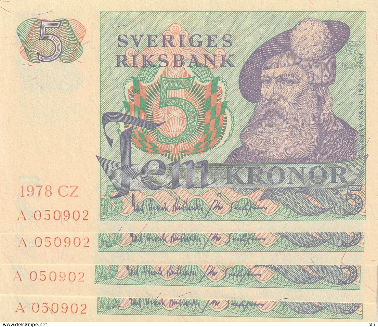 SWEDEN  5KRONOR 1978 4 PCS  SAME NUMBER  UNC - Suède