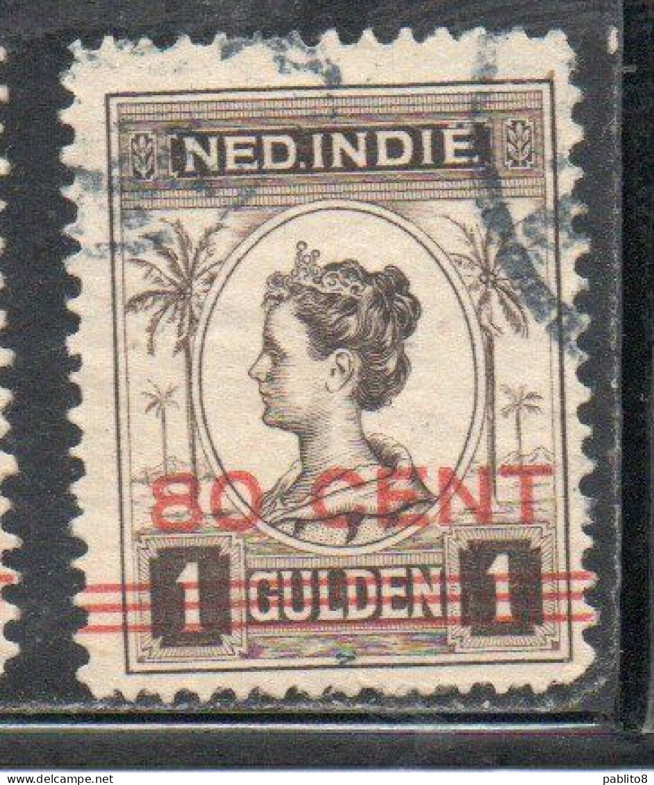 DUTCH INDIA INDIE INDE NEDERLANDS HOLLAND OLANDESE NETHERLANDS INDIES 1922 SURCHARGED WILHELMINA 80c On 1g USED USATO - Nederlands-Indië