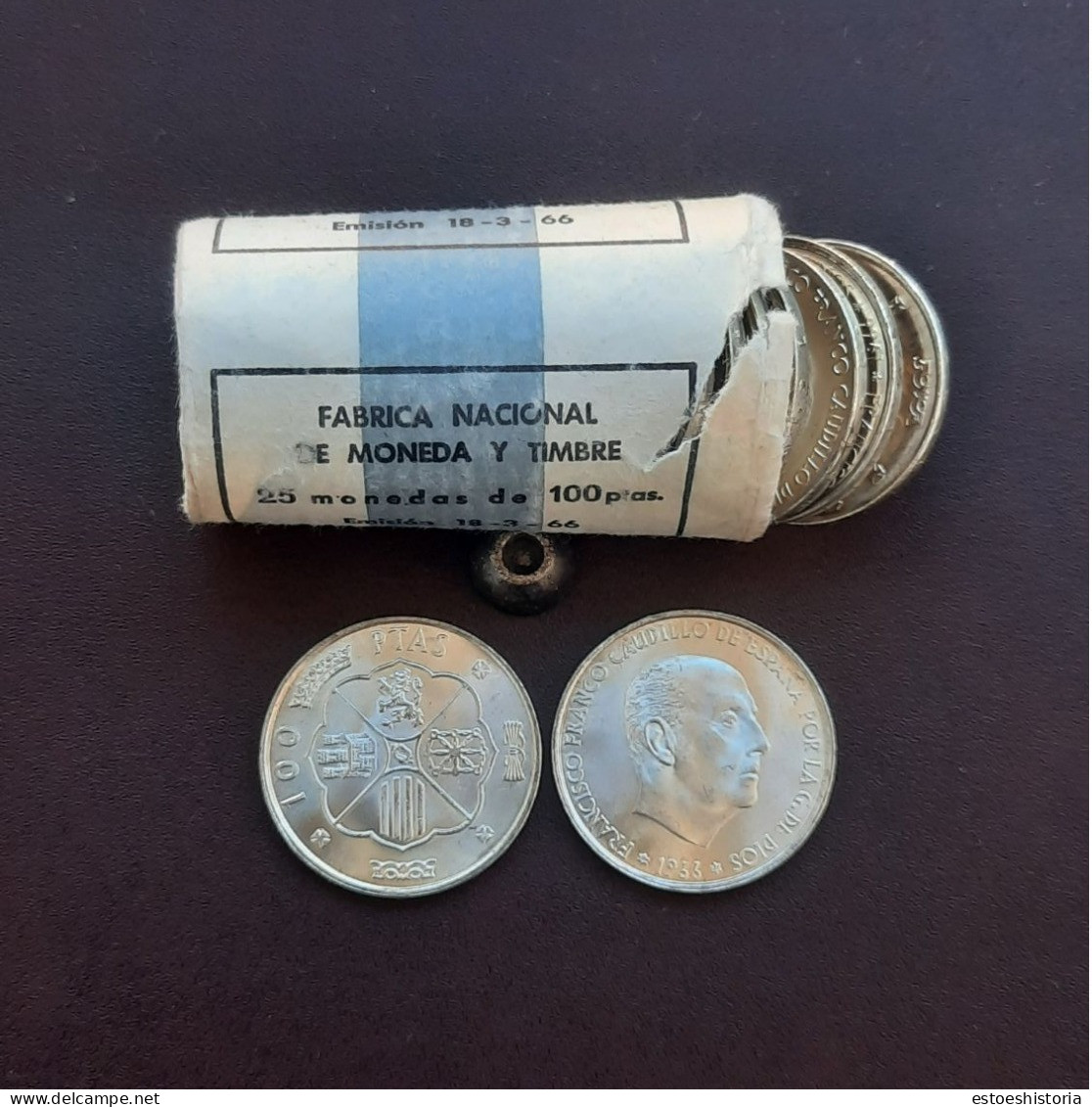 MONEDA DE 100 PESETAS DEL AÑO 1966*66 DE PLATA.S/C SACADA DE CARTUCHO. - 100 Pesetas