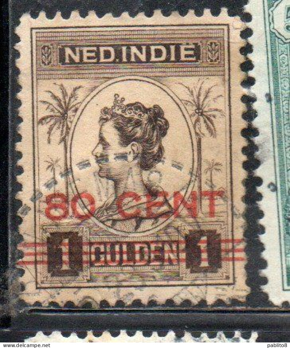 DUTCH INDIA INDIE INDE NEDERLANDS HOLLAND OLANDESE NETHERLANDS INDIES 1922 SURCHARGED WILHELMINA 80c On 1g USED USATO - Nederlands-Indië