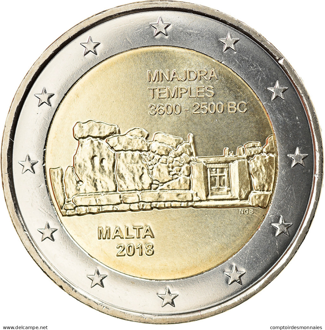 Malte, 2 Euro, Mnajdra Temples, 2018, SPL, Bi-Metallic - Malta