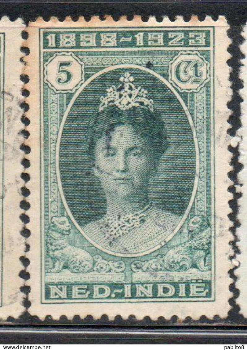 DUTCH INDIA INDIE INDE NEDERLANDS HOLLAND OLANDESE NETHERLANDS INDIES 1923 PERF. 11 1/2 X 11 WILHELMINA 5c USED USATO - Nederlands-Indië