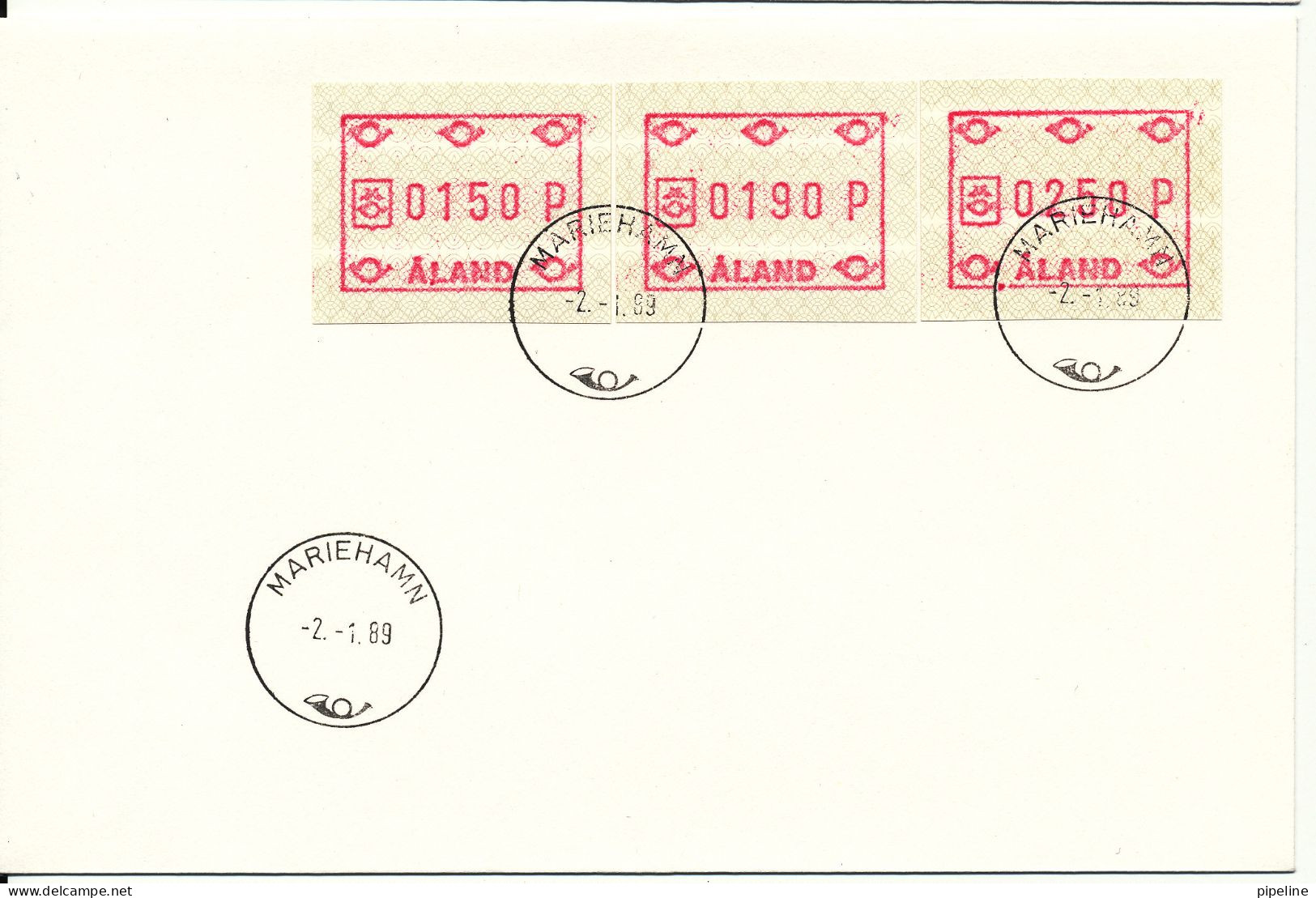 Aland FDC Mariehamn 2-1-1989 Set Of 3 FRAMA Labels - Automaatzegels [ATM]