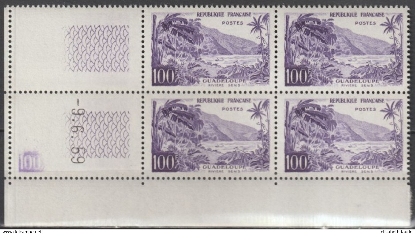 FRANCE - VARIETE IMPRESSION "100" DANS COIN DATE ! GUADELOUPE 1959 - YVERT N° 1194  ** MNH  - COTE = 185++ EUR. - 1950-1959